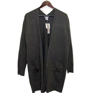 Sweet Romeo Women's S Back V-Neck Long Sleeve Open Front Cardigan Knit Lod Green